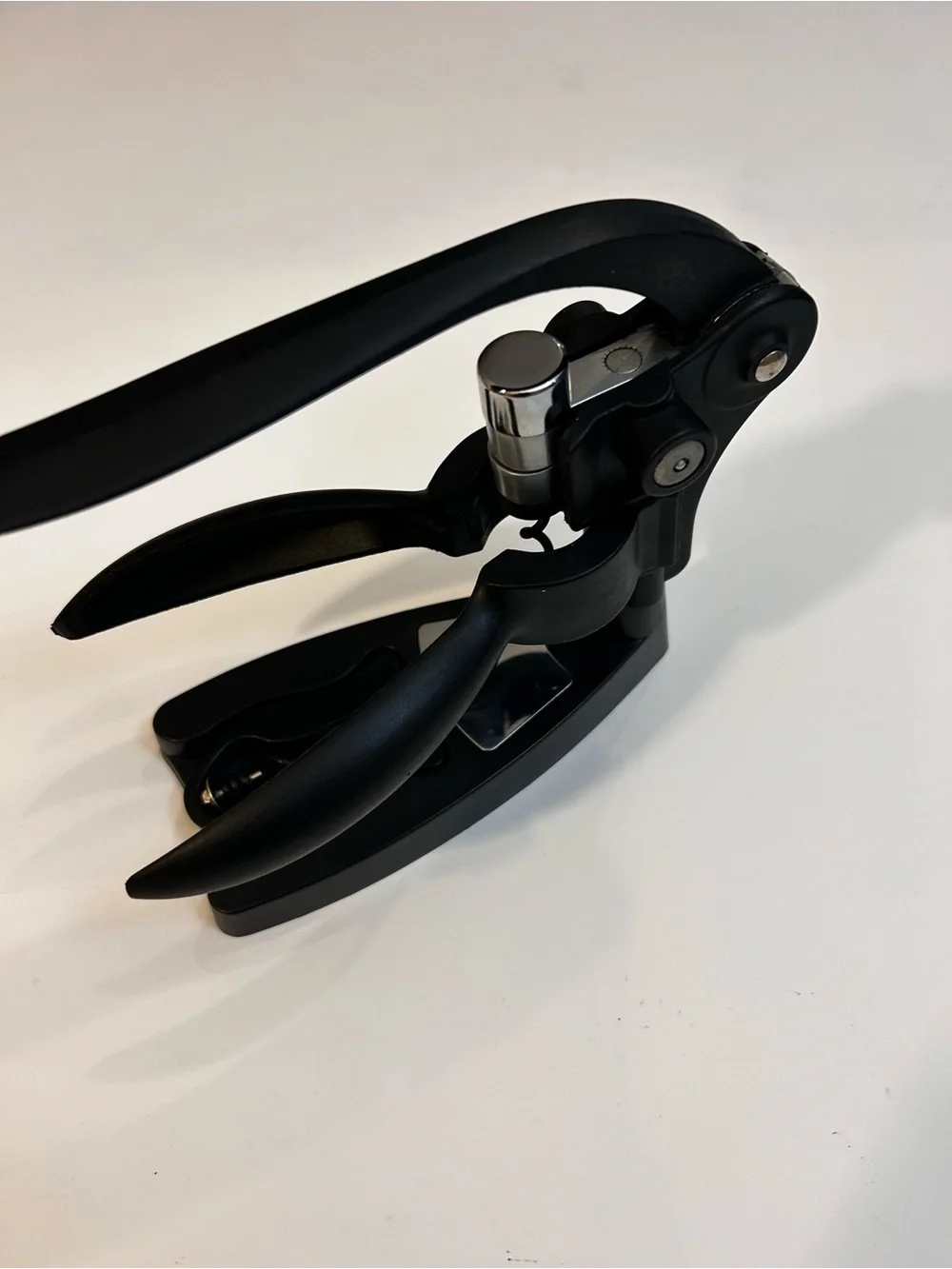 Black Lever-Style Wine Bottle Opener with Foil Cutter